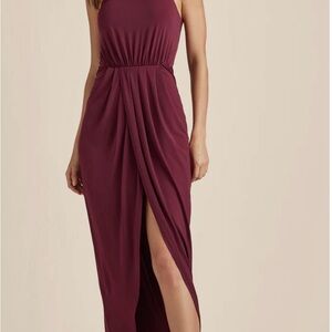 Elegant Burgundy Halter Drape Maxi Dress by Venus
